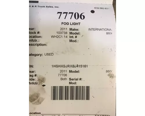 INTERNATIONAL 8600 Fog Light