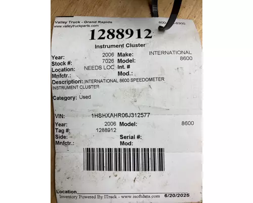 INTERNATIONAL 8600 Instrument Cluster