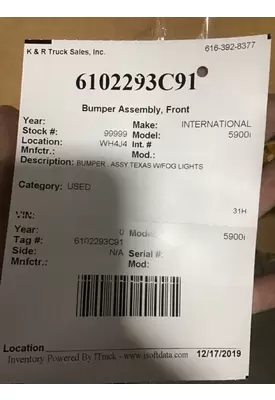 INTERNATIONAL 9900 Bumper Assembly, Front
