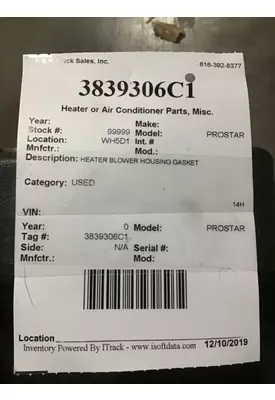 INTERNATIONAL 9900 Heater or Air Conditioner Parts, Misc.