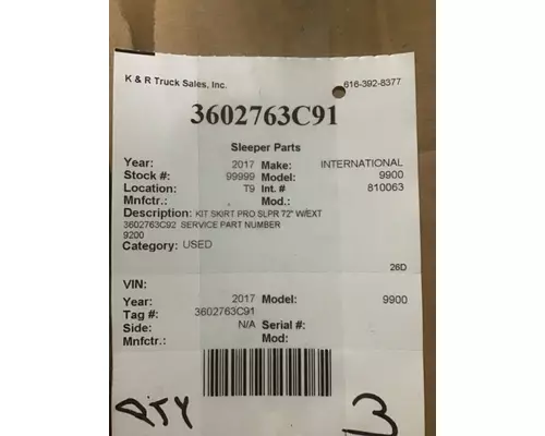 INTERNATIONAL 9900 Sleeper Parts