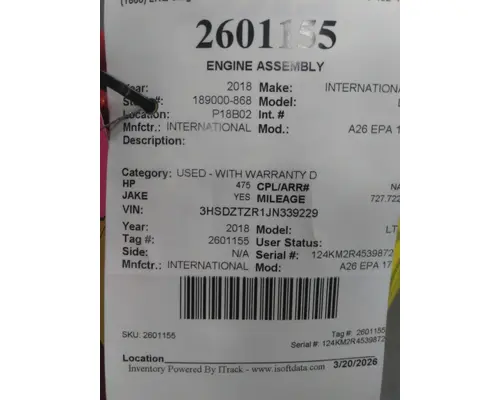 INTERNATIONAL A26 EPA 17 ENGINE ASSEMBLY