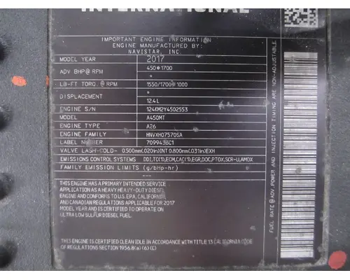 INTERNATIONAL A26 EPA 17 ENGINE ASSEMBLY
