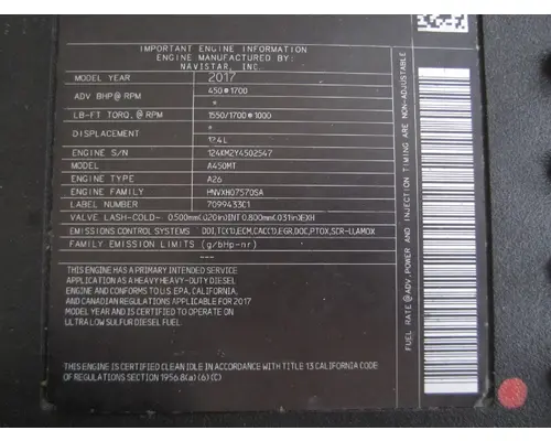 INTERNATIONAL A26 EPA 17 ENGINE ASSEMBLY