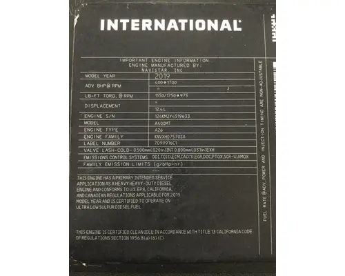 INTERNATIONAL A26 EPA 17 ENGINE ASSEMBLY