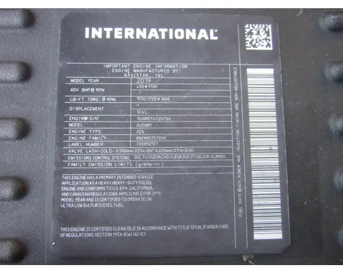 INTERNATIONAL A26 EPA 17 ENGINE ASSEMBLY