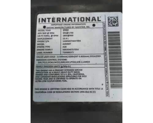 INTERNATIONAL A26 EPA 20 ENGINE ASSEMBLY