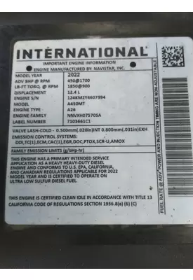 INTERNATIONAL A26 EPA 20 ENGINE ASSEMBLY