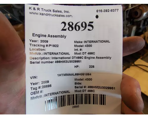 INTERNATIONAL DT 466C Engine Assembly