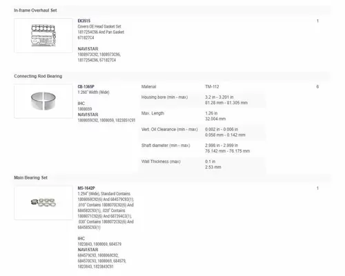 INTERNATIONAL DT466A Engine Reman Kit