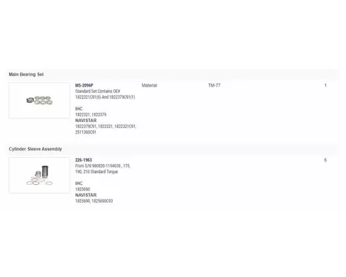 INTERNATIONAL DT466E Engine Reman Kit
