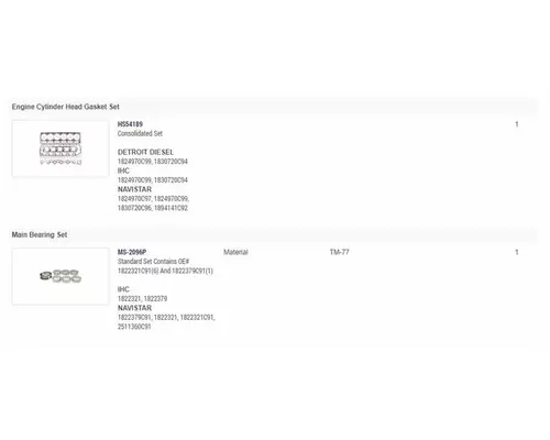 INTERNATIONAL DT466E Engine Reman Kit