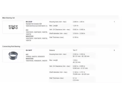 INTERNATIONAL DT466E Engine Reman Kit