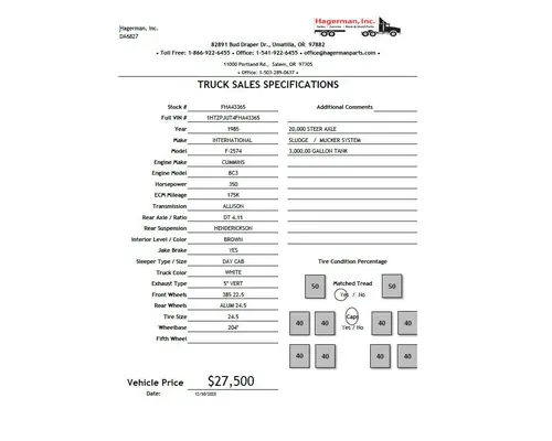 INTERNATIONAL F-2574 VEHICLE FOR SALE