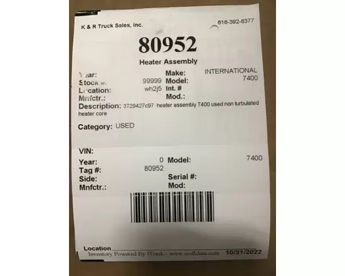 INTERNATIONAL International  Heater Assembly