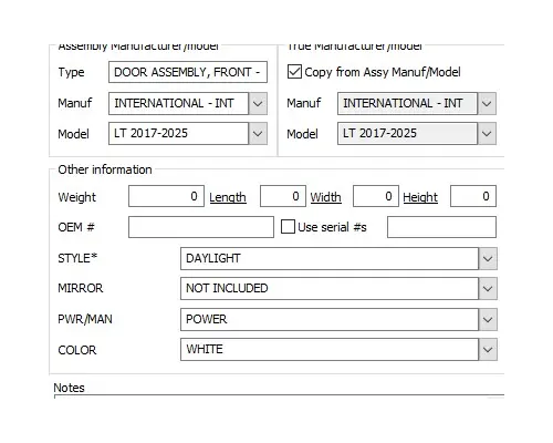 INTERNATIONAL LT 2017-2025 DOOR ASSEMBLY, FRONT