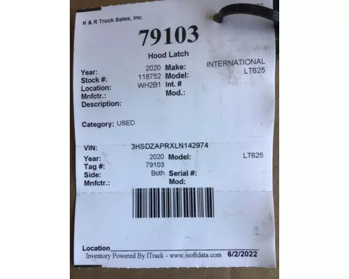 INTERNATIONAL LT Hood Latch