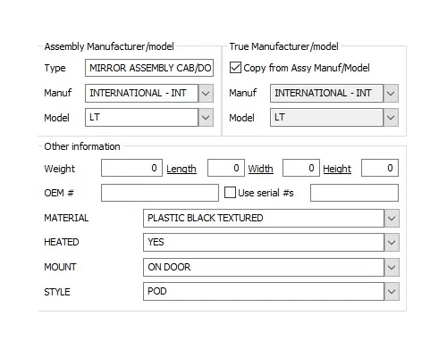 INTERNATIONAL LT MIRROR ASSEMBLY CABDOOR