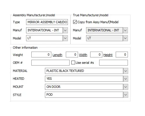 INTERNATIONAL LT MIRROR ASSEMBLY CABDOOR