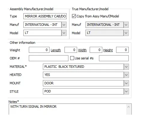 INTERNATIONAL LT MIRROR ASSEMBLY CABDOOR