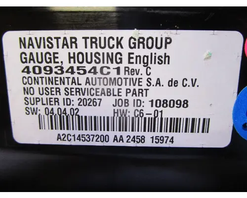 INTERNATIONAL LoneStar_4093454C1 Instrument Cluster