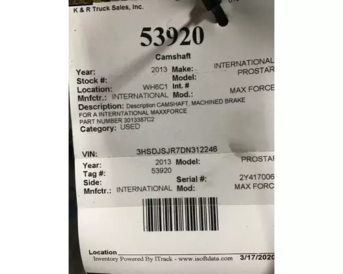 INTERNATIONAL MAX FORCE CAMSHAFT