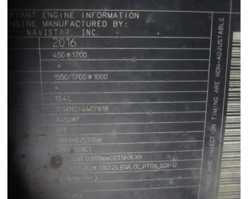 INTERNATIONAL N13 2015< (ECM# 7095698C1) ENGINE ASSEMBLY