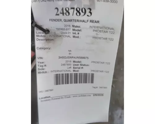 INTERNATIONAL PROSTAR 122 FENDER, QUARTERHALF REAR