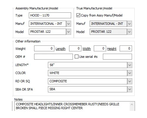 INTERNATIONAL PROSTAR 122 HOOD