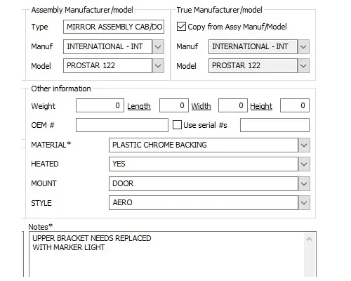 INTERNATIONAL PROSTAR 122 MIRROR ASSEMBLY CABDOOR