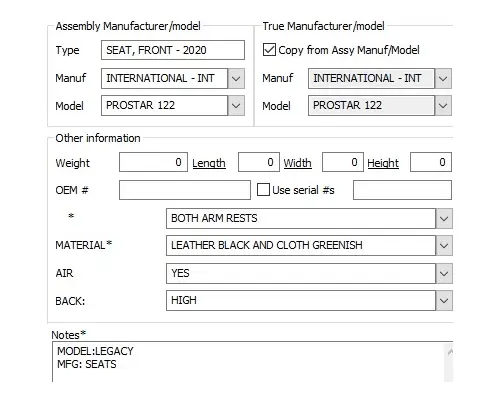 INTERNATIONAL PROSTAR 122 SEAT, FRONT
