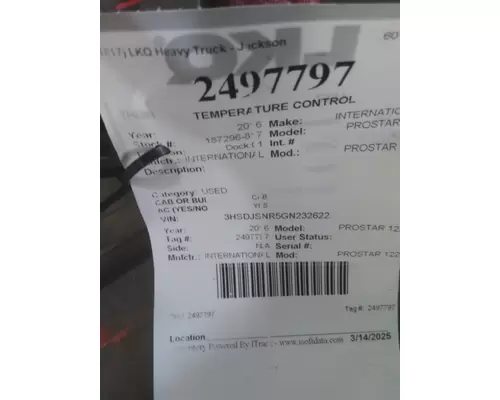 INTERNATIONAL PROSTAR 122 TEMPERATURE CONTROL
