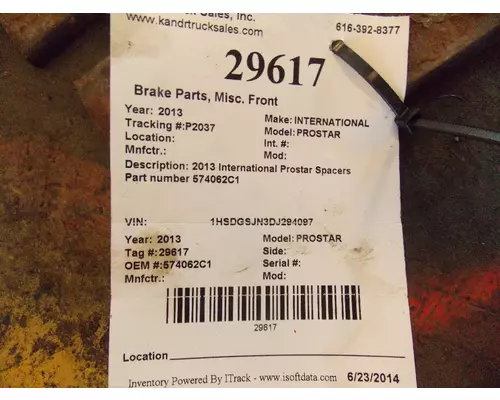 INTERNATIONAL PROSTAR Brake Parts, Misc. Front