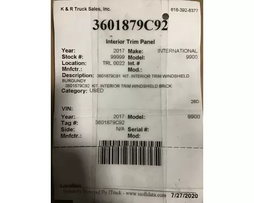 INTERNATIONAL PROSTAR Panel, Interior Trim
