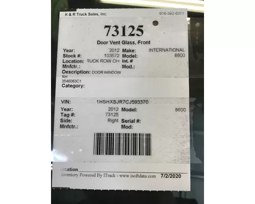 INTERNATIONAL Prostar Door Glass, Front