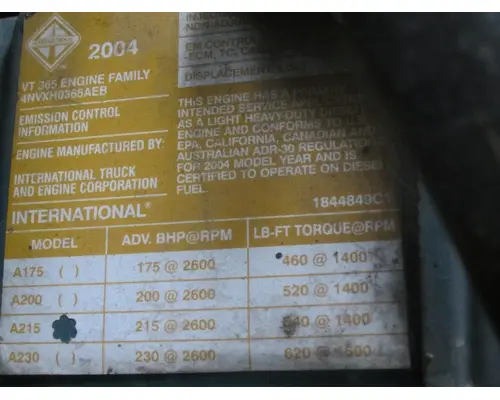 INTERNATIONAL VT365 Engine Assembly