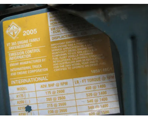 INTERNATIONAL VT365 Engine Assembly