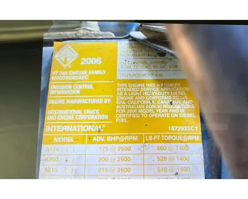 INTERNATIONAL VT365 Engine Assembly