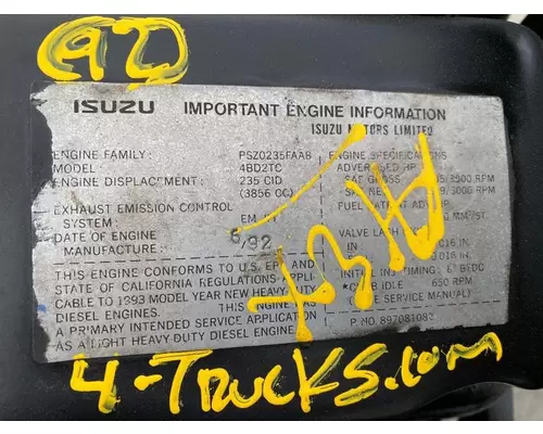 ISUZU 4BD2TC Engine Assembly