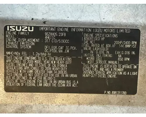 ISUZU 4HK1-TC Engine Assembly