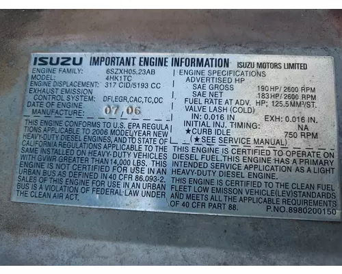 ISUZU 4HK1TC (5.2L) ENGINE ASSEMBLY