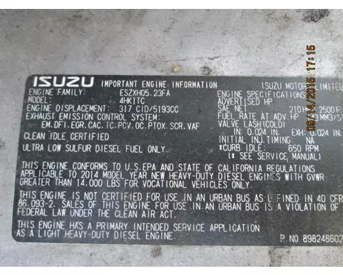 ISUZU 4HK1TC (5.2L) ENGINE ASSEMBLY