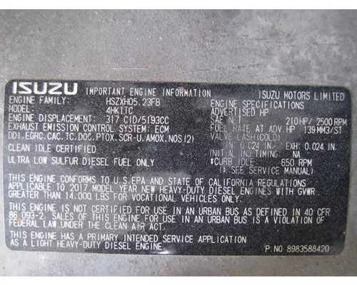 ISUZU 4HK1TC (5.2L) ENGINE ASSEMBLY