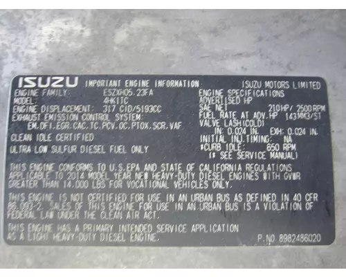 ISUZU 4HK1TC (5.2L) ENGINE ASSEMBLY