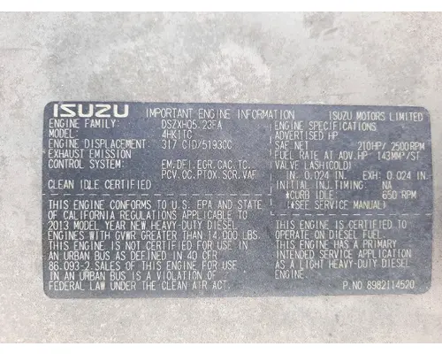 ISUZU 4HK1TC (5.2L) ENGINE ASSEMBLY