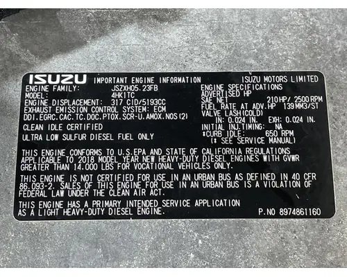 ISUZU 4HK1TC Engine Assembly