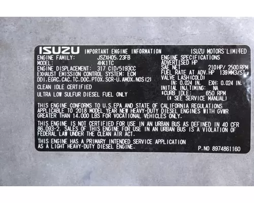ISUZU 4HK1TC Engine Assembly