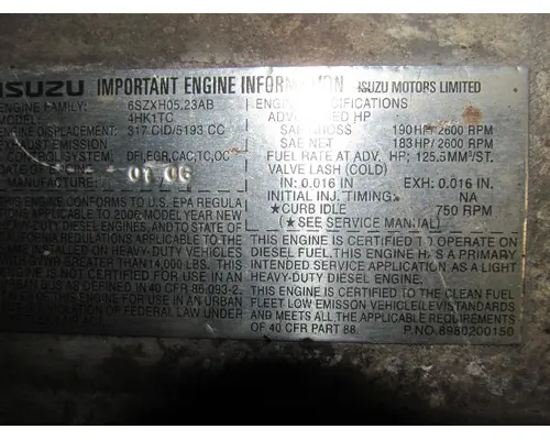 ISUZU 4HK1TC Engine Assembly