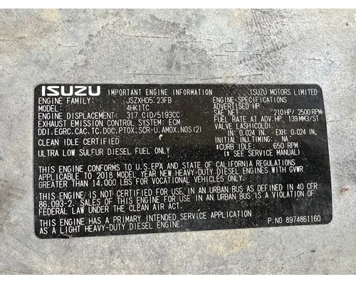 ISUZU 4HK1TC Engine Assembly