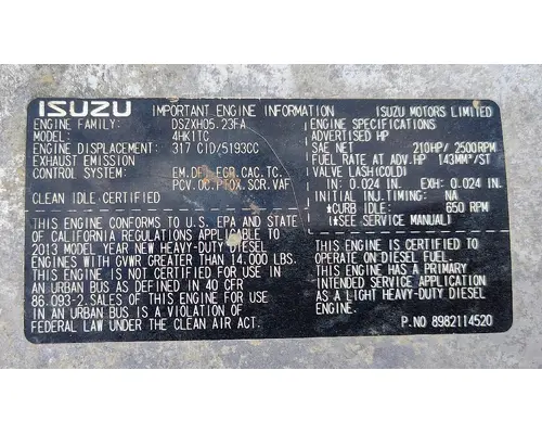 ISUZU 4HK1TC Engine Assembly